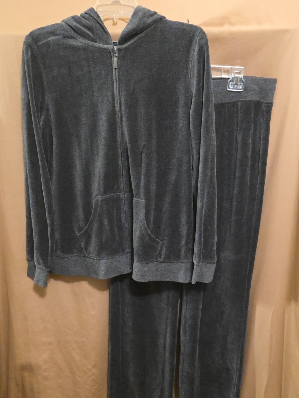 Ladies' Plush Hooded Jogging Set Charcoal Gray M
